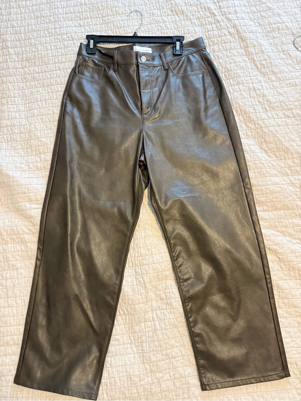 LOFT Brown Faux Leather Wide-Leg Pants